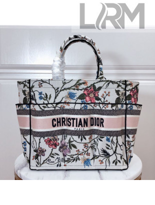 Dior Catherine Flora Embroidered Canvas Tote Bag White 2020
