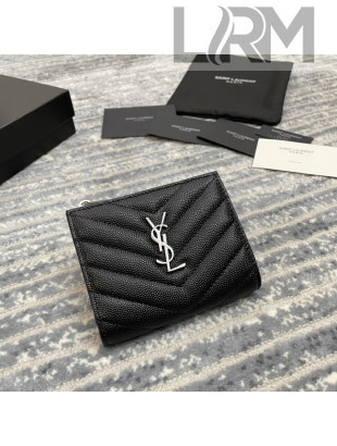 Saint Laurent Fold Wallet in Grained Leather 517045 Black/Silver 2022 
