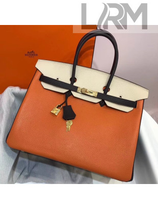 Hermes Tri-color Togo Leather Birkin 35 Bag Orange/Off-white/Black (Gole-tone Hardware)