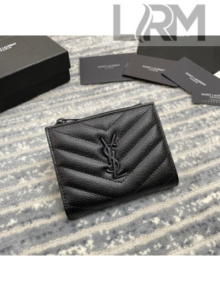 Saint Laurent Fold Wallet in Grained Leather 517045 All Black 2022 