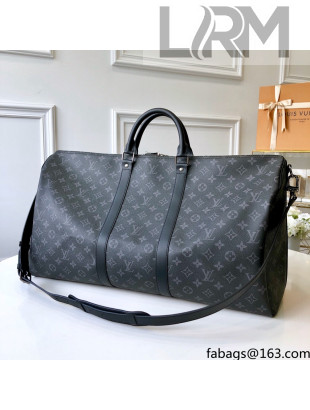 Louis Vuitton Keepall Bandouliere 55 Travel Bag in Black Monogram Canvas M40605 2021
