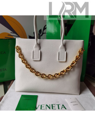 Bottega Veneta Grained Leather Large Chain Tote Bag White 2022 668782
