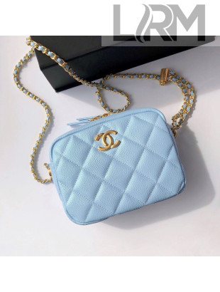 Chanel Iridescent Grained Calfskin Mini Camera Case AS2856 Light Blue 2021