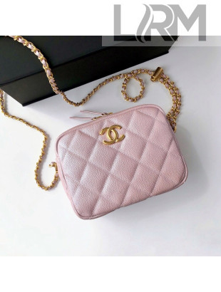Chanel Iridescent Grained Calfskin Mini Camera Case AS2856 Light Pink 2021