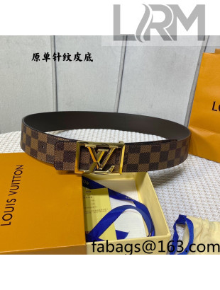 Louis Vuitton Damier Ebene Canvas Belt 4cm with Framed LV Buckle Brown/Shiny Gold 2021 05