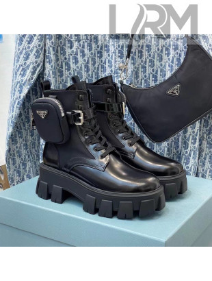 Prada Monolith Brushed Rois Leather and Nylon Boots Black 2021