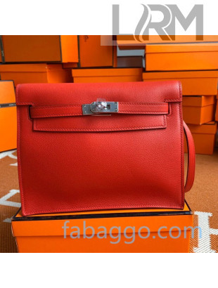 Hermes Kelly Danse Backpack in Evercolor Leather Red/Silver 2020