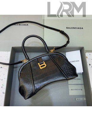 Balenciaga Editor Small Bag in Supple Crocodile Embossed Calfskin Black/Silver 2022