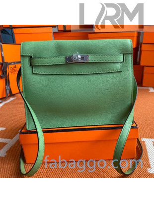 Hermes Kelly Danse Backpack in Evercolor Leather Green/Silver 2020