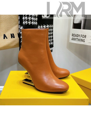 Fendi First Calfskin F Heel Ankle Boots 8cm Brown 2021