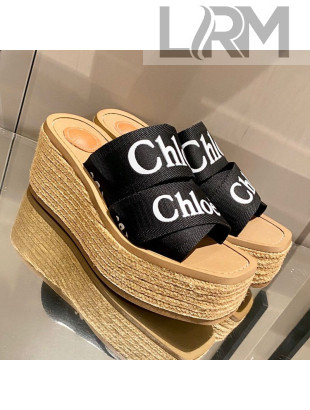 Chloe Logo Canvas Strap Platform Sandals Black 2021