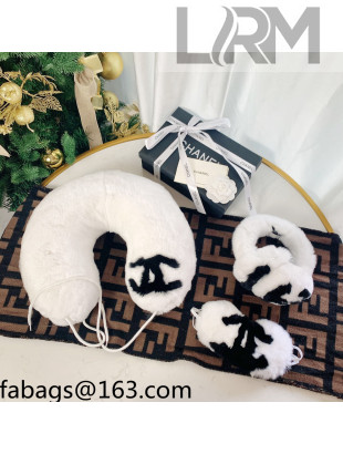 Chanel Rabbit Fur Eye Cover & Earmuff & U-Pillow White 2021 