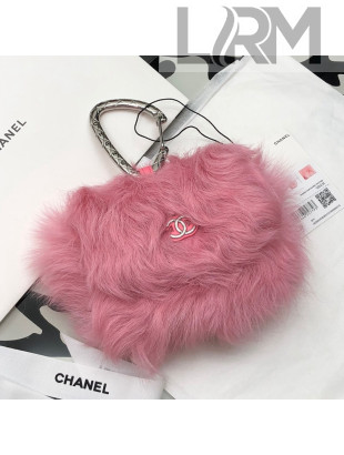 Chanel Shearling Lambskin Card Holder with Jewel Hook AP2397 Light Pink 2021