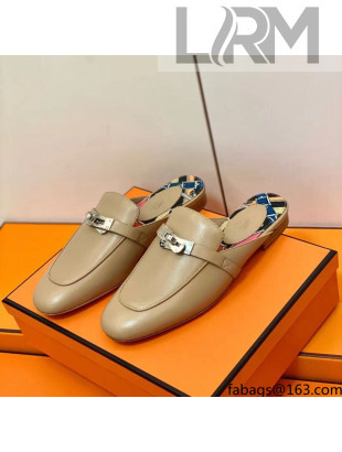 Hermes Oz Mule in Smooth Calfskin with Iconic Kelly Buckle Khaki 34 2022(Handmade)
