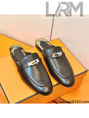 Hermes Oz Mule in Smooth Calfskin with Iconic Kelly Buckle Black 41 2022(Handmade)