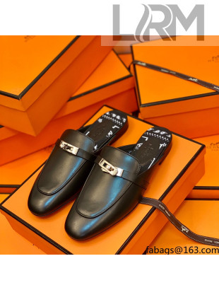 Hermes Oz Mule in Smooth Calfskin with Iconic Kelly Buckle Black Black 44 2022