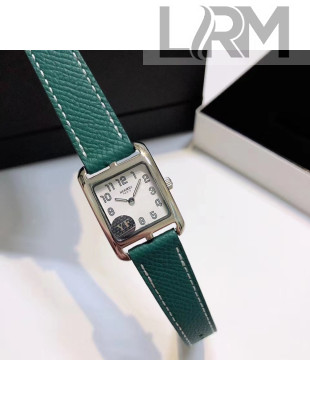Hermes Cape Cod Grained Leather Watch 23x23mm Green/Silver 2020