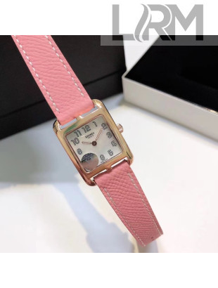 Hermes Cape Cod Grained Leather Watch 23x23mm Light Pink/Gold 2020