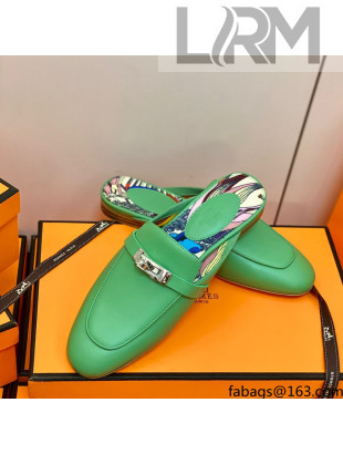 Hermes Oz Mule in Smooth Calfskin with Iconic Kelly Buckle Black Green 46 2022