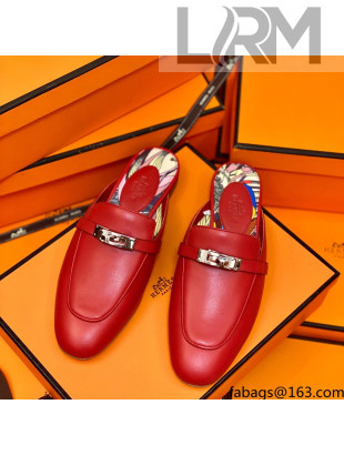 Hermes Oz Mule in Smooth Calfskin with Iconic Kelly Buckle Deep Red 50 2022(Handmade) 