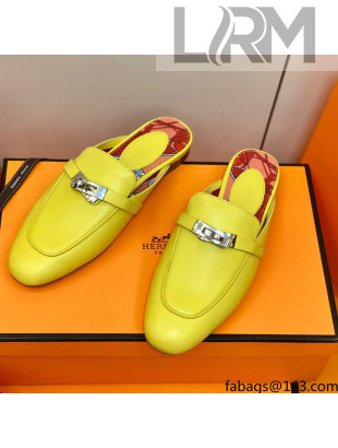 Hermes Oz Mule in Smooth Calfskin with Iconic Kelly Buckle Yellow 52 2022(Handmade) 