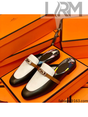 Hermes Oz Mule in Smooth Calfskin with Iconic Kelly Buckle Black/White 55 2022(Handmade) 