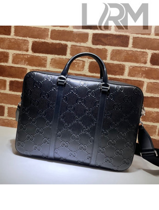 Gucci GG Embossed Leather Business Bag 658573 Black 2021