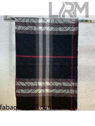 Burberry TB Check Silk Wool Scarf 70x230cm Black 2021