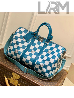 Louis Vuitton Keepall Bandoulière 45 Bag in Damier Leather N80404 Teal Green 2021