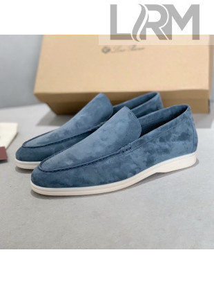 Loro Piana Summer Walk Moccasin Loafers in Blue Suede 2021(For Men)