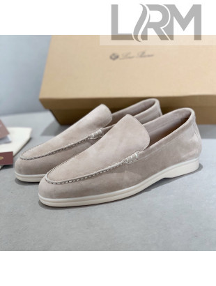 Loro Piana Summer Walk Moccasin Loafers in Light Grey Suede 2021(For Men)