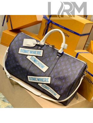Louis Vuitton Keepall Bandoulière 50 Bag in Blue Monogram Canvas M58979 2021