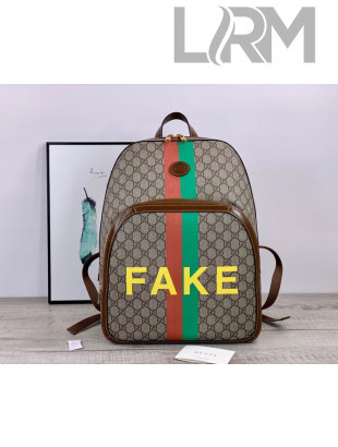 Gucci 'Fake/Not' Print Medium Backpack 636654 Beige 2020