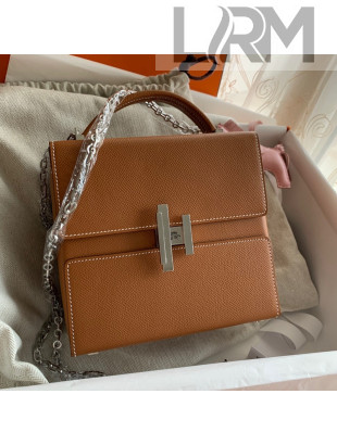Hermes Cinhetic Box Bag in Epsom Leather Brown/Silver 2021