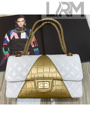 Chanel Quilted Lambskin and Crocodile Embossed Calfskin Medium 2.55 Flap Bag A37586 White 2019