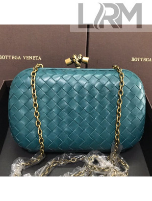 Bottega Veneta Knot Woven Lambskin Clutch with Chain Blue-Green 2019
