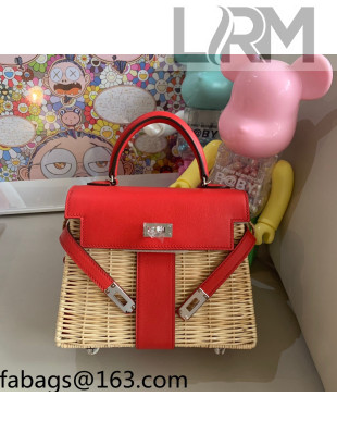 Hermes Kelly Picnic Mini Bag 20cm in Swift Leather and Wove Red 2021