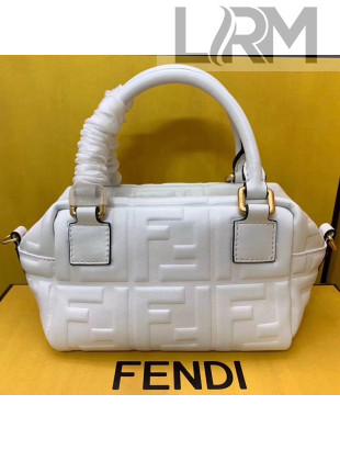 Fendi Lambskin FF Square-shaped Mini Boston Top Handle Bag White 2019