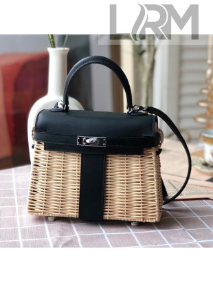 Hermes Kelly Picnic Mini Bag 20cm in Swift Leather and Wove Black 2021