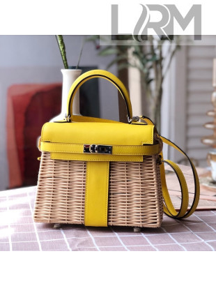 Hermes Kelly Picnic Mini Bag 20cm in Swift Leather and Wove Yellow 2021