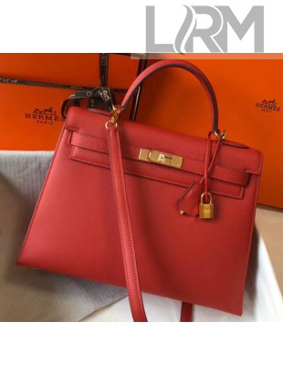 Hermes Kelly 32cm Top Handle Bag in Epsom Leather Red 2020