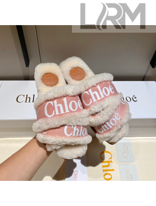 Chloe Logo Strap & Wool Slide Sandals Pink 2021