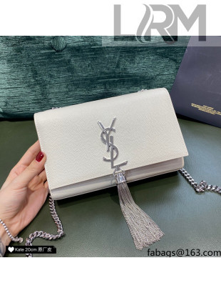 Saint Laurent Kate Small Chain and Tassel Bag in Grain Leather 474366 Off-white/Silver 2021 TOP