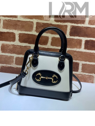 Gucci Horsebit 1955 Leather Mini Top Handle Bag 640716 White/Black 2021