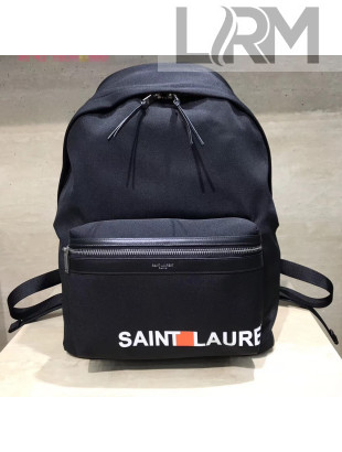 Saint Laurent City Backpack with Logo Print in Black Twill and Leather 2017