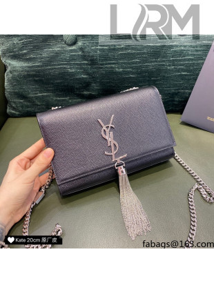 Saint Laurent Kate Small Chain and Tassel Bag in Grain Leather 474366 Black/Silver 2021 TOP