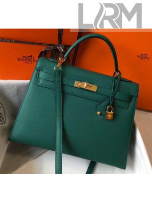 Hermes Kelly 32cm Top Handle Bag in Epsom Leather Dark Green 2020