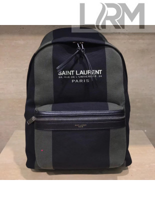 Saint Laurent City Backpack in Blue/Grey Canvas and Leather 2017
