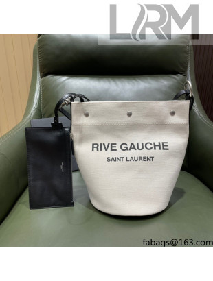 Saint Laurent Rive Gauche Bucket Bag in Linen 669299 Off-White/Black 2021 Top