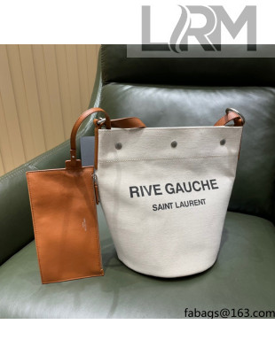 Saint Laurent Rive Gauche Bucket Bag in Linen 669299 Off-White/Brown 2021 Top